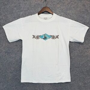 Vintage Surf Shirt Mens Large Graphic Hawaiian Beach Summer Tee 90s Y2K White